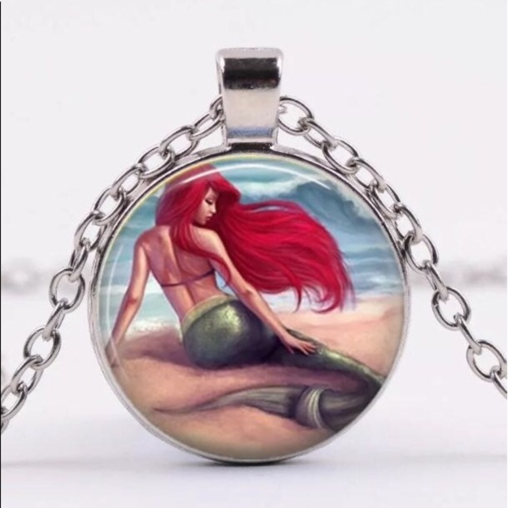 Little Mermaid Ariel Silver Cabochon Necklace